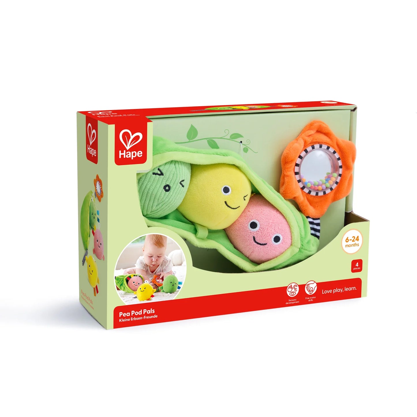 Hape Pea Pod Pals toy packaging on a white background