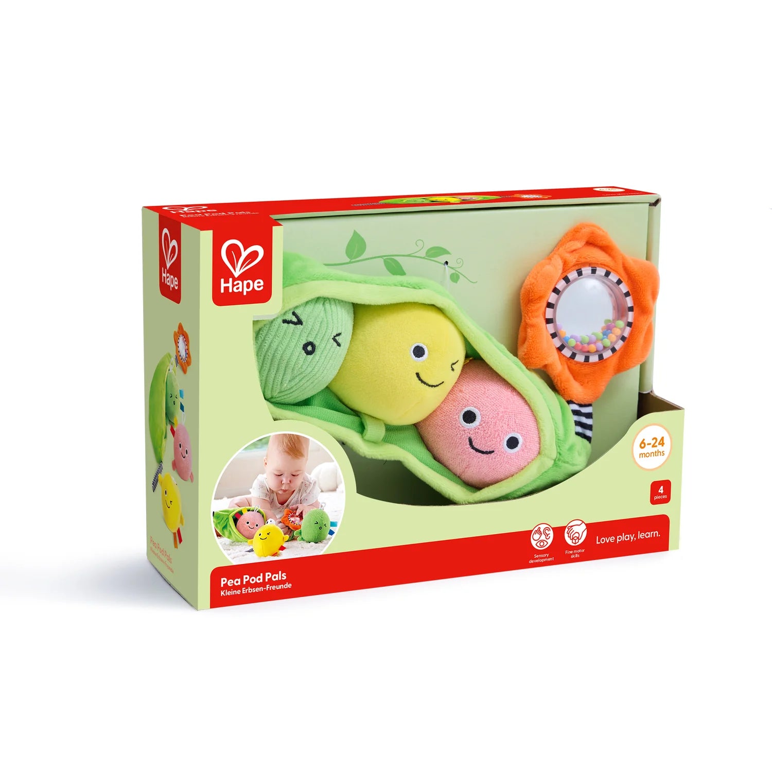 Hape Pea Pod Pals toy packaging on a white background