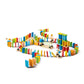 Colorful wooden domino set on a white background