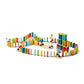 Colorful wooden marble run set on a white background