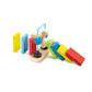 Colorful wooden toy with a pulley system on a white background