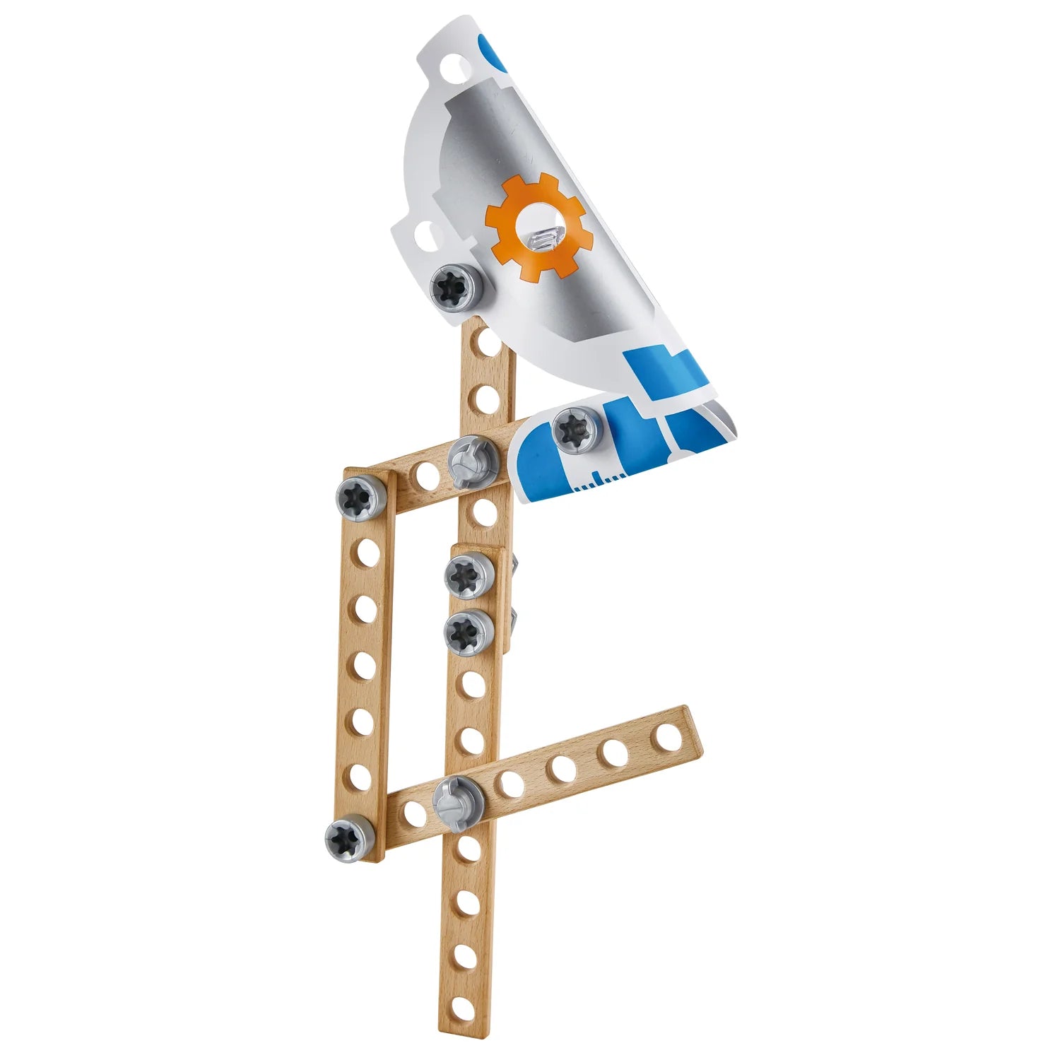 Mechanical model of a letter 'Q' with gears on a white background