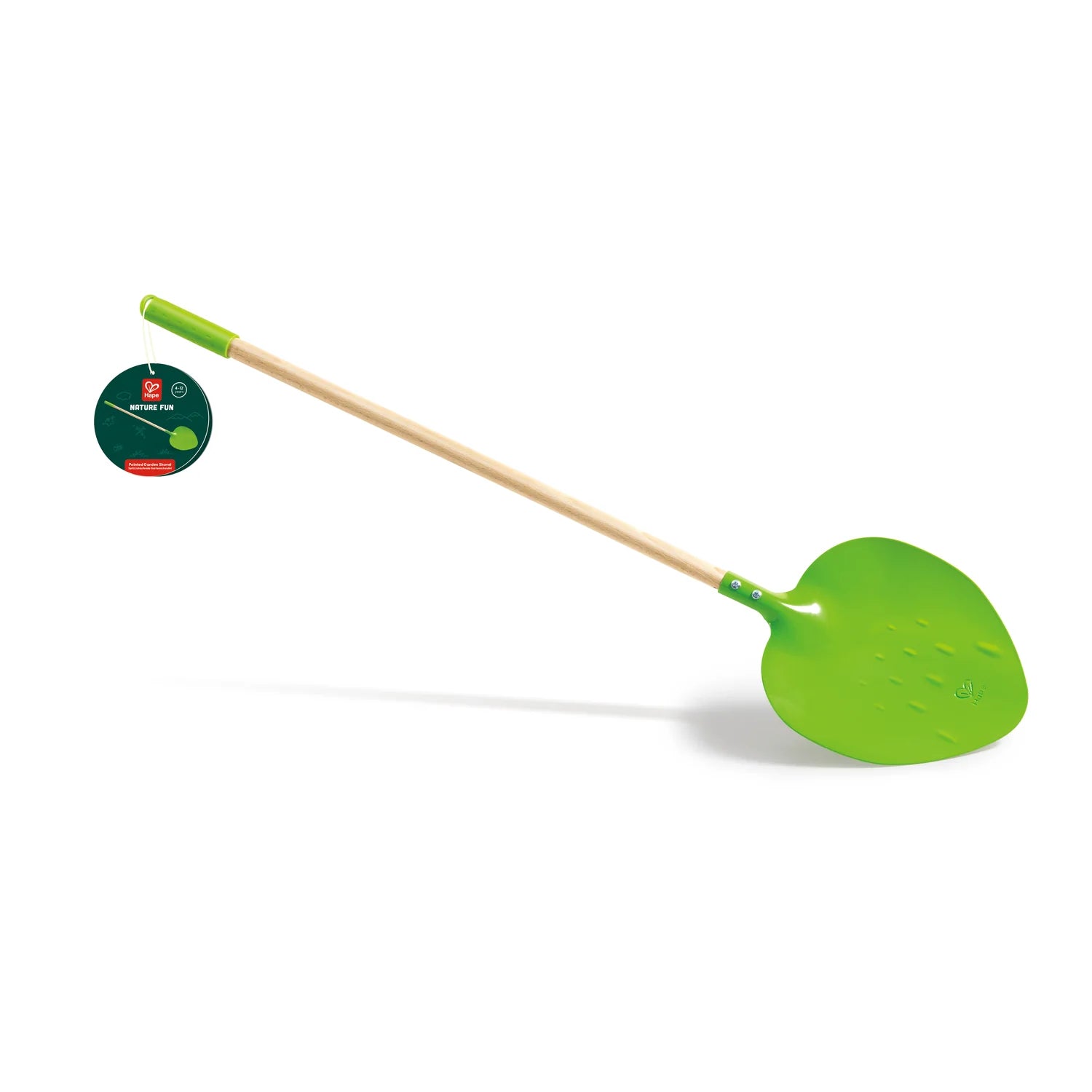 Green leaf-shaped fly swatter on a white background