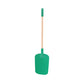 Green garden tool with wooden handle on a white background