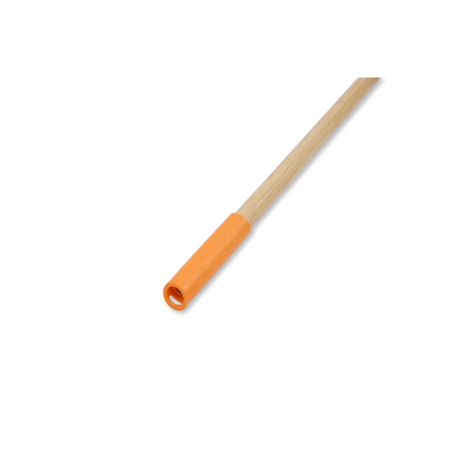 Mop handle with orange plastic end on a white background