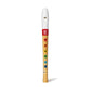 Children's wooden recorder with colorful holes on a white background