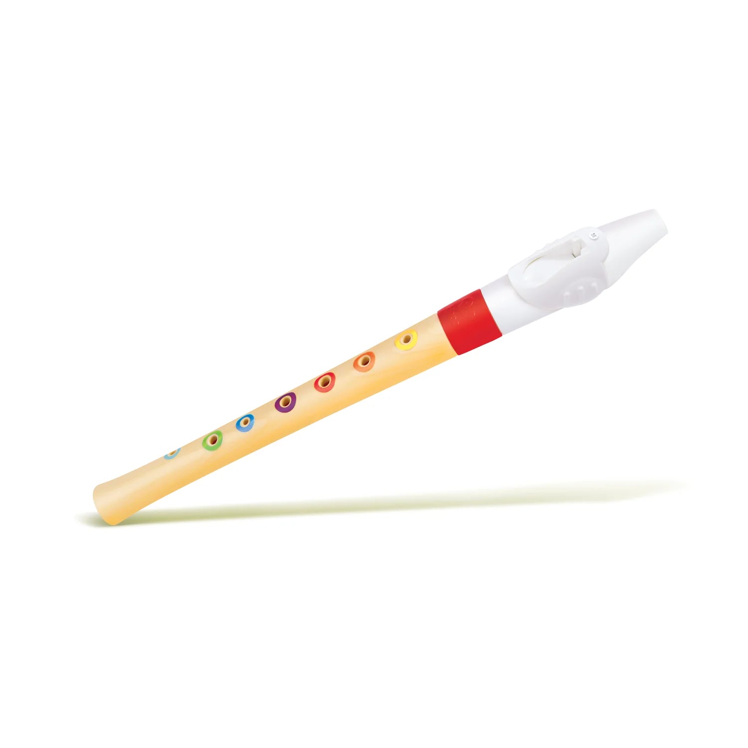 Toy flute with colorful holes on a white background