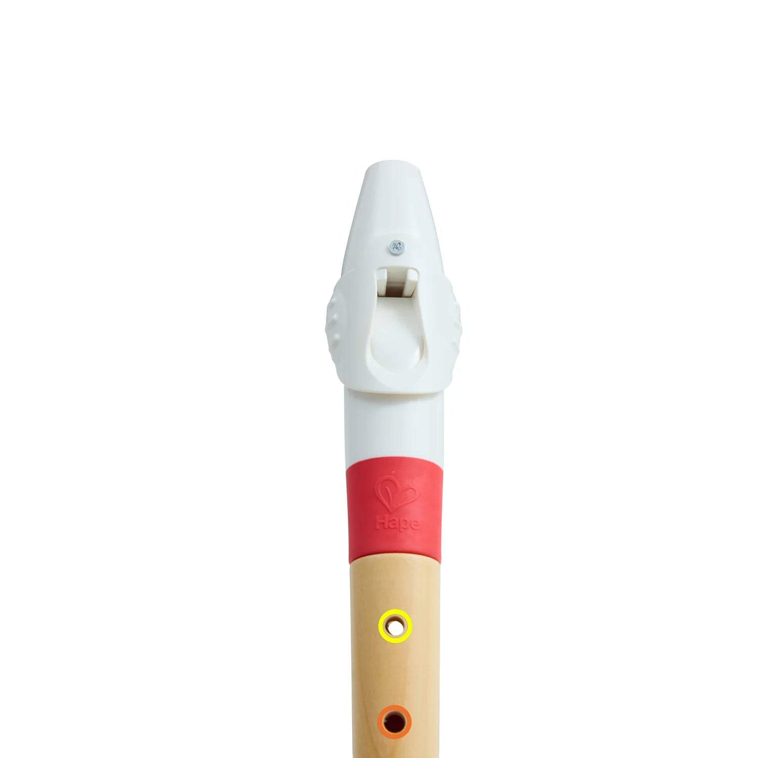 Flute with a white top and wooden body on a white background