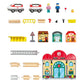Collection of toy building blocks and accessories on a white background