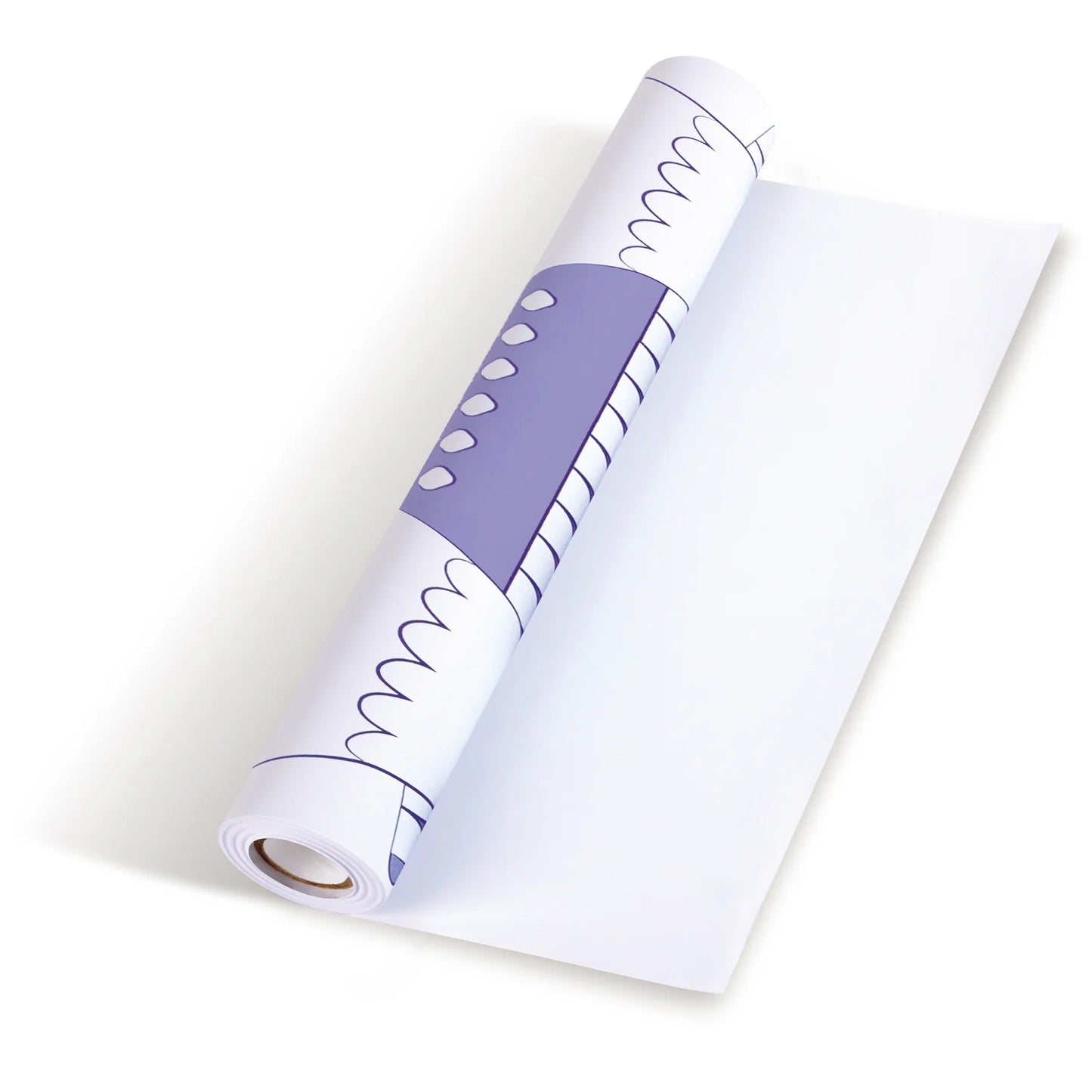 Roll of white paper with purple design on a white background
