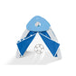 Blue and white children's play tent on a white background