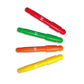 Four colorful markers (red, green, orange, yellow) on a white background