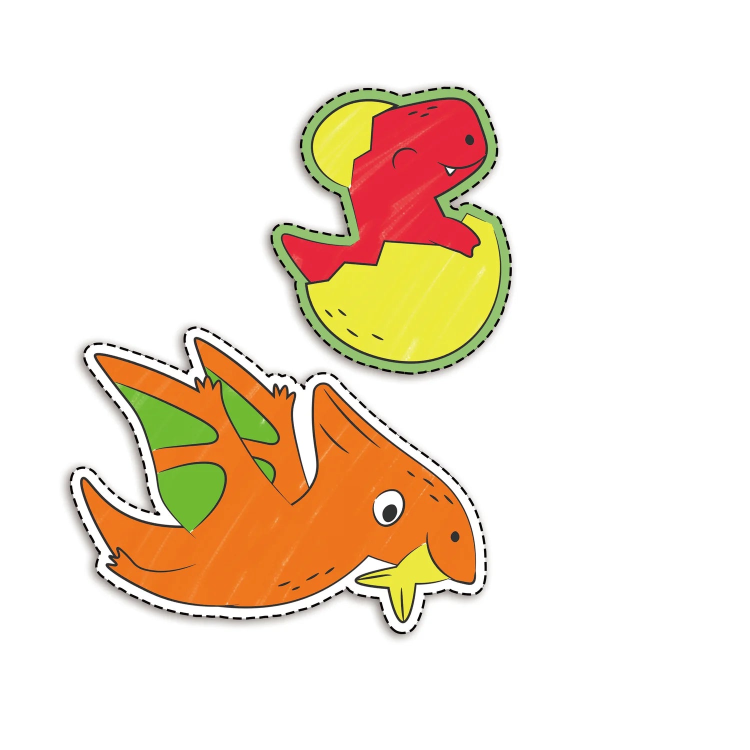 Two colorful dinosaur toys on a white background