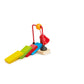 Colorful toy with a red lever and yellow ball on a white background