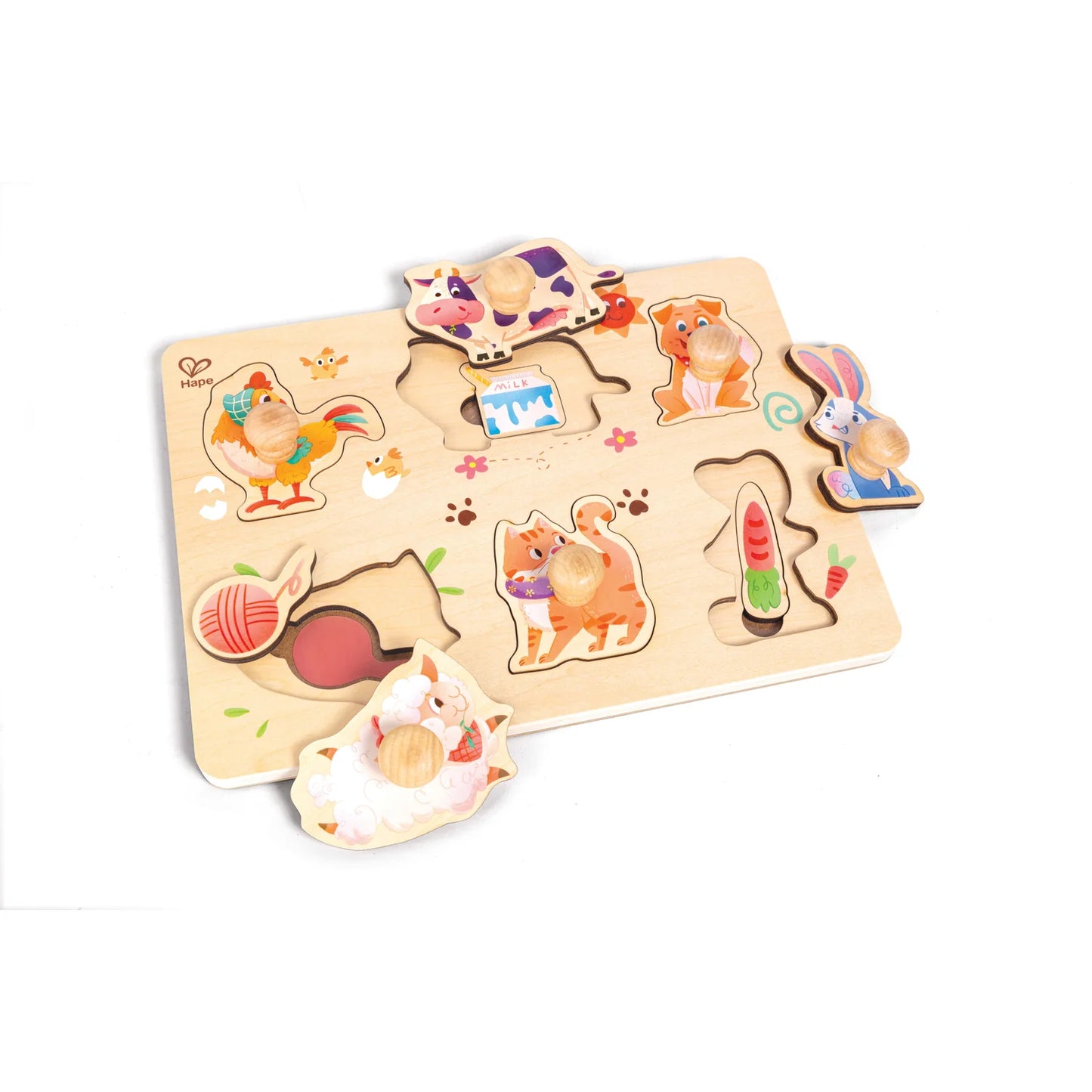Wooden puzzle with animal figures on a white background