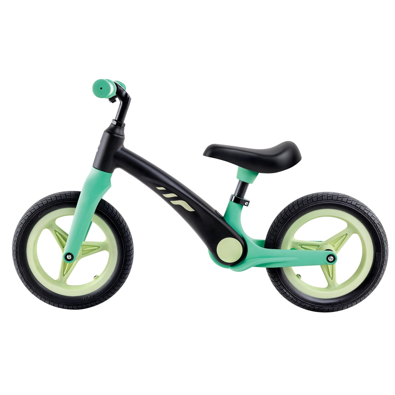 A red and black balance bike with adjustable handlebars and a saddle, suitable for young children.