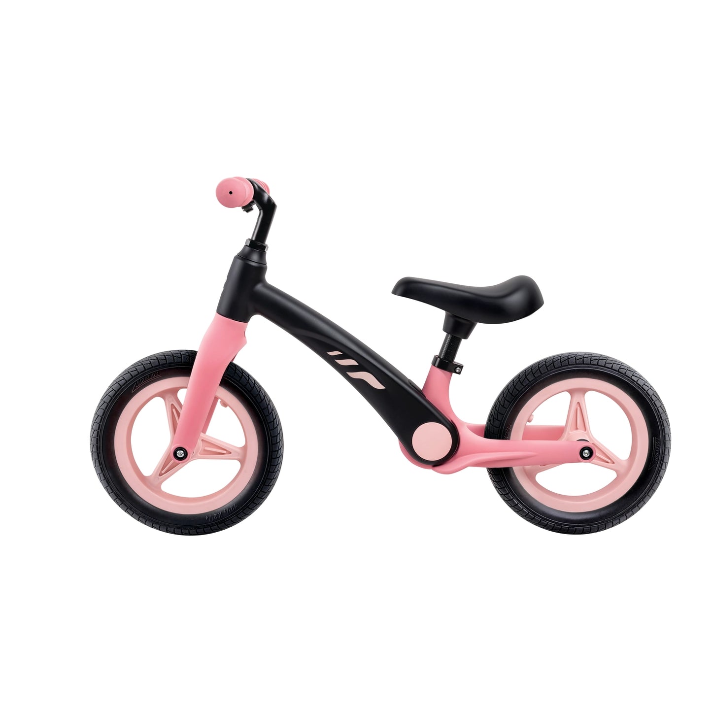A red and black balance bike with adjustable handlebars and a saddle, suitable for young children.