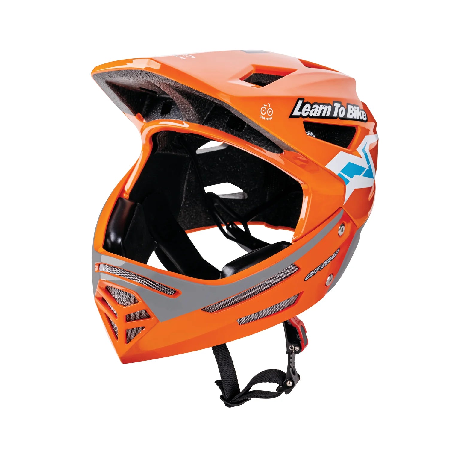 A bright orange Hape Sports Rider Safety Helmet with a full face coverage and adjustable chin strap, designed for children learning to ride balance bikes.