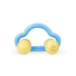 A colorful toy car with blue body and yellow wheels designed for babies.