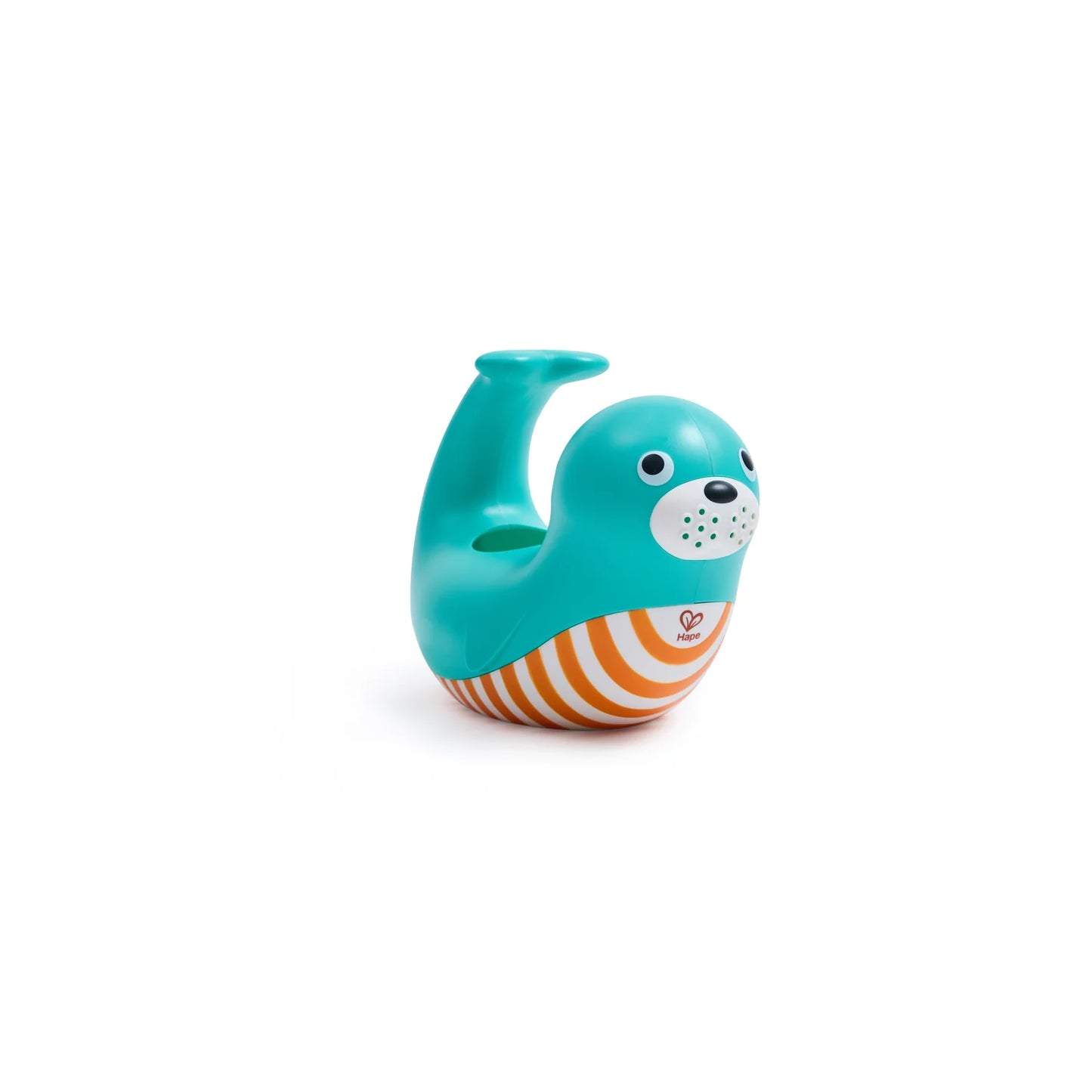 Toy whale with a striped body on a white background
