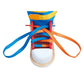 Colorful sneaker with blue and orange laces on a white background