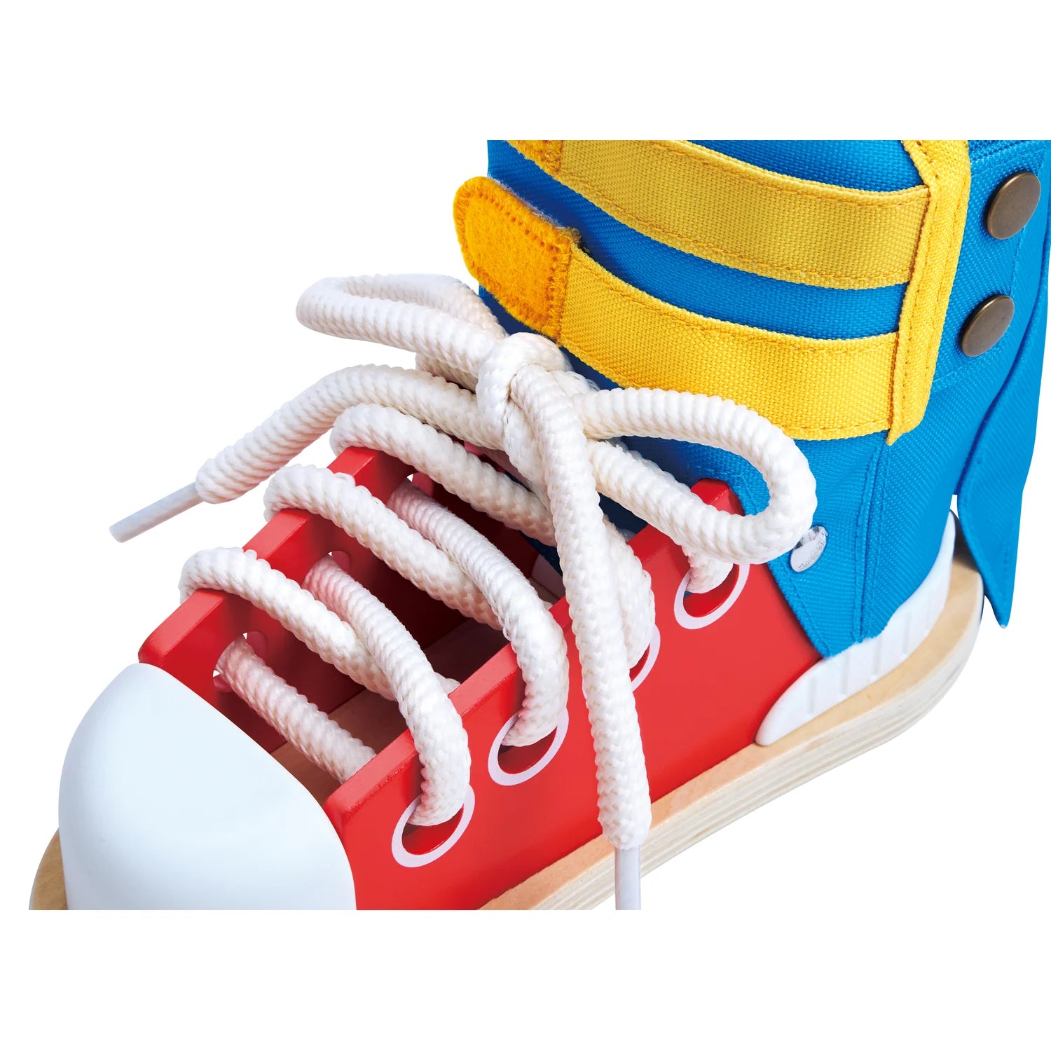 Colorful children's shoe with white laces on a white background