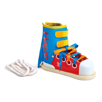 Colorful shoe with 'Hape' on a white background