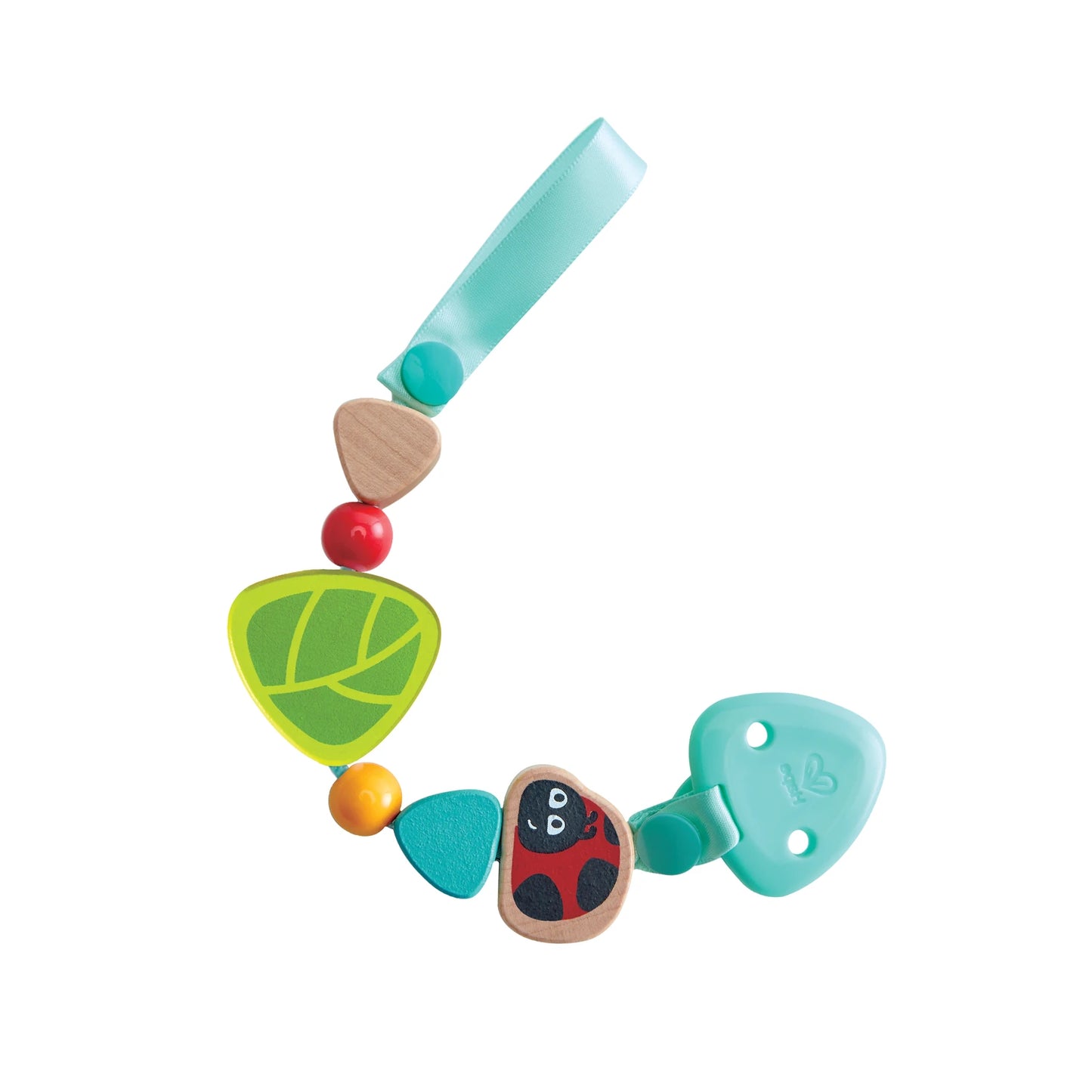 Colorful baby teething toy with ladybug design on a white background