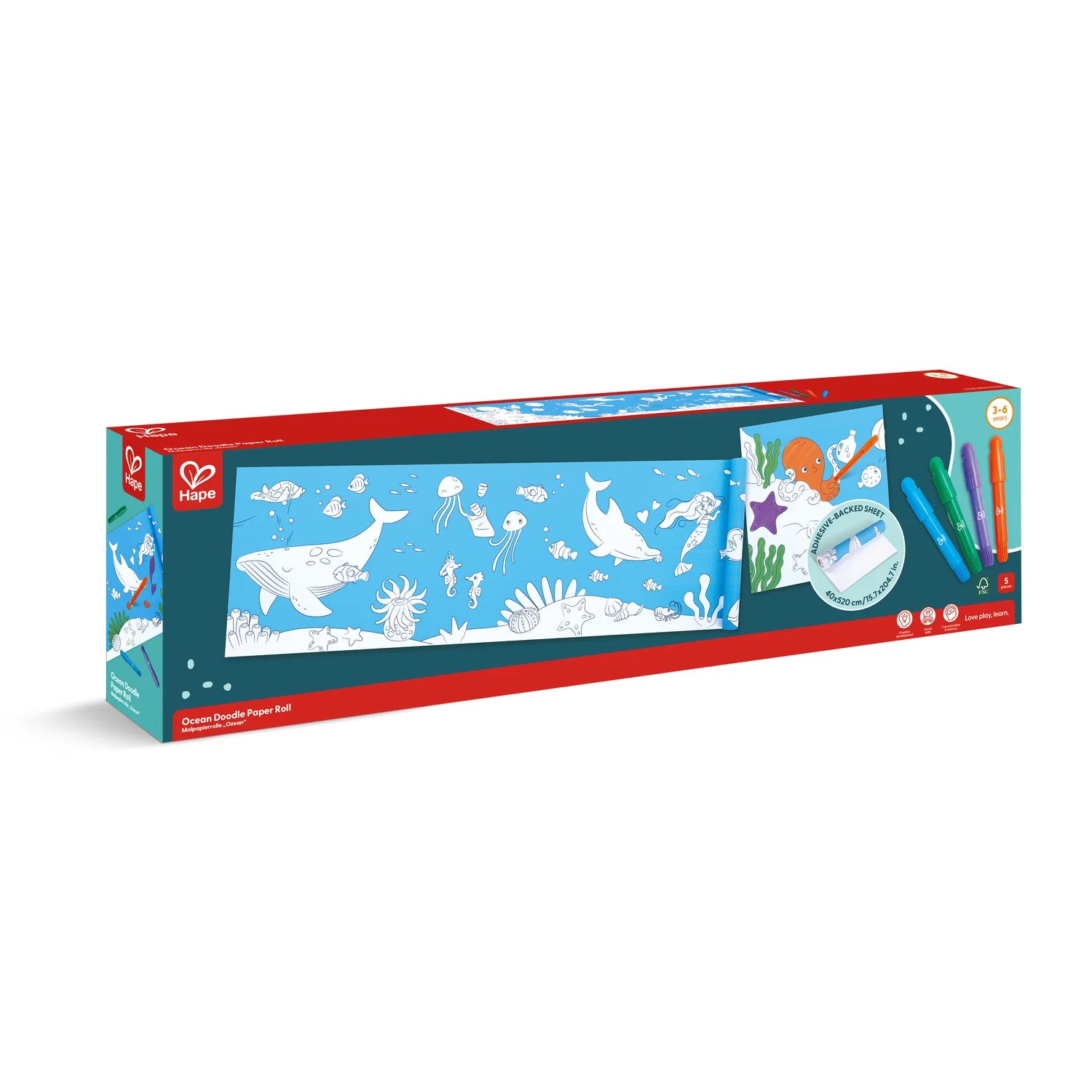 Hape Underwater Friends Jumbo Coloring Paper Roll packaging on a white background