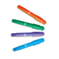 Four colorful markers (orange, green, purple, blue) on a white background