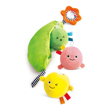 Set of colorful plush toys on a white background