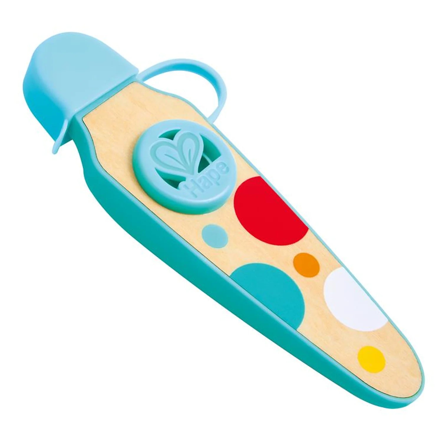 Colorful toy resembling a remote control with a white background