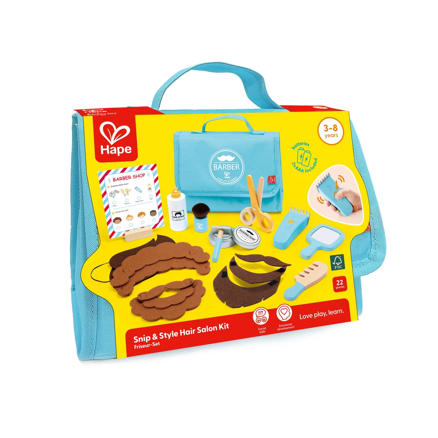Hape Snip & Style Hair Salon Kit packaging on a white background