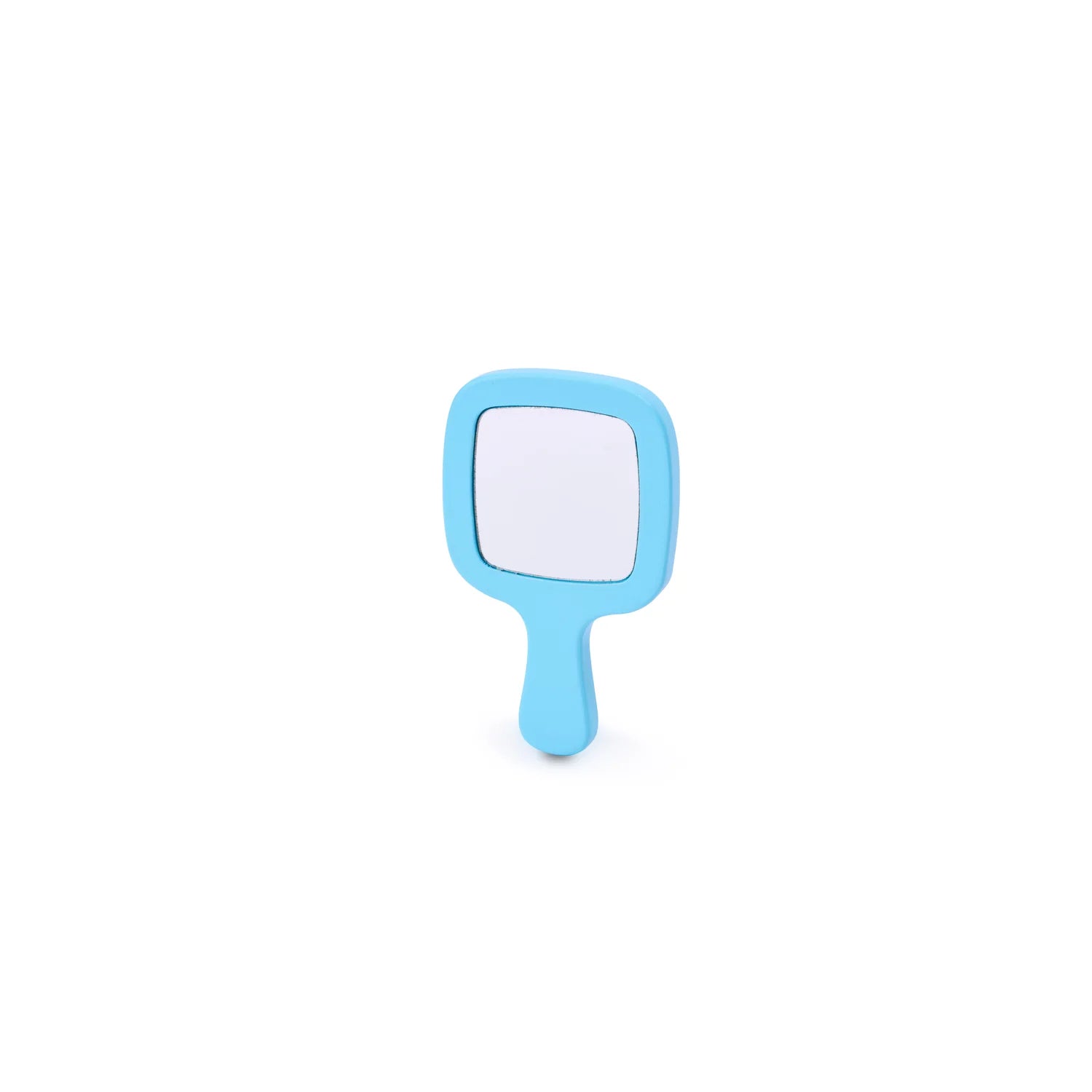 Small blue handheld mirror on a white background