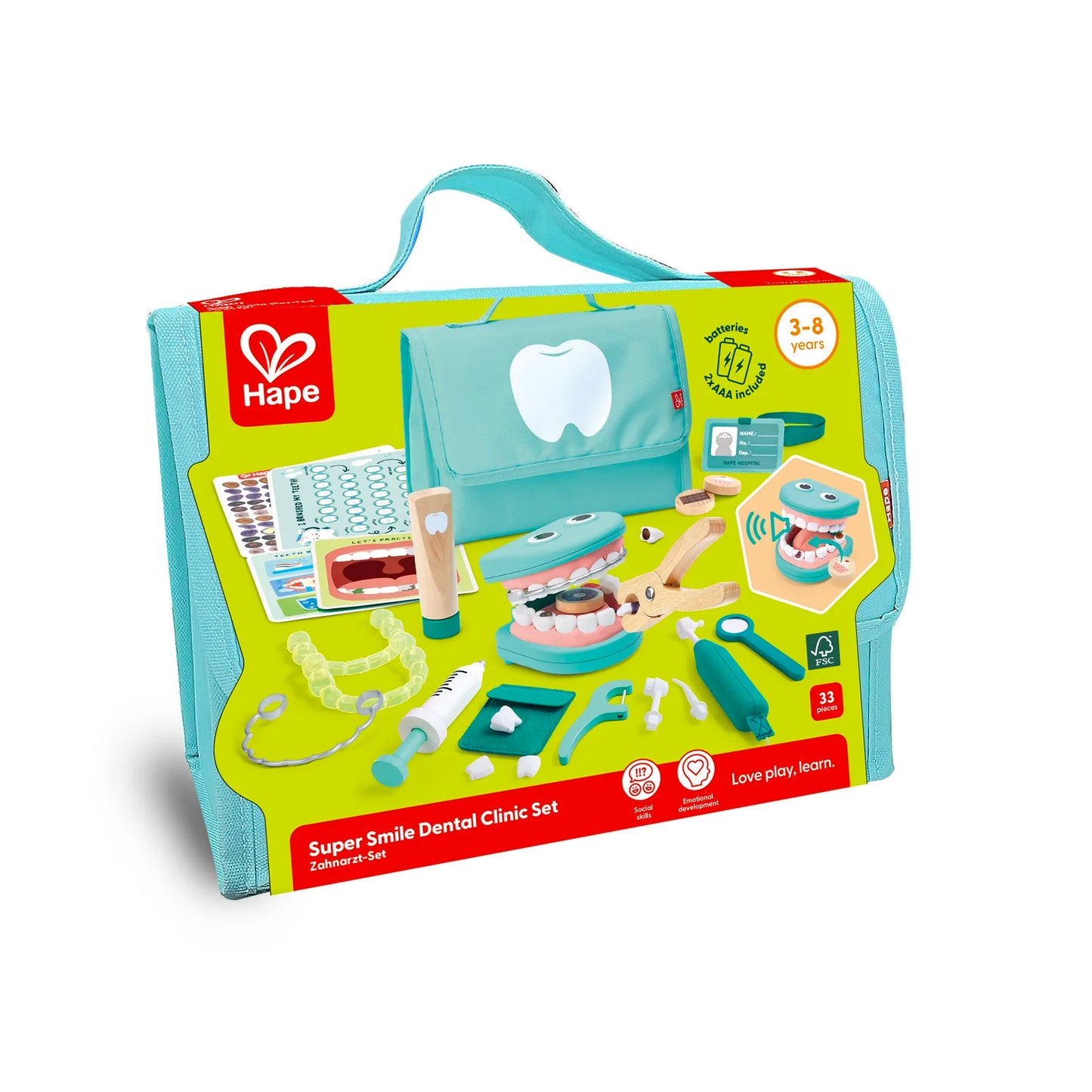 Hape Super Smile Dental Clinic Set packaging on a white background
