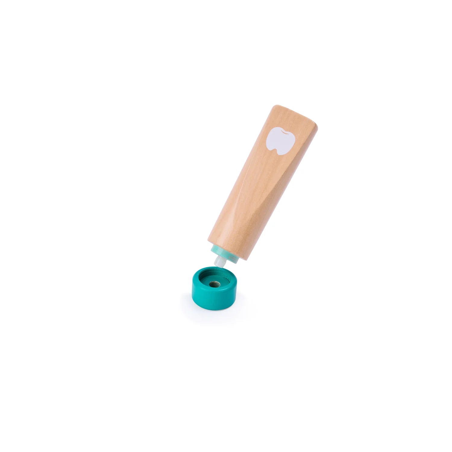 Wooden tool with a teal base on a white background