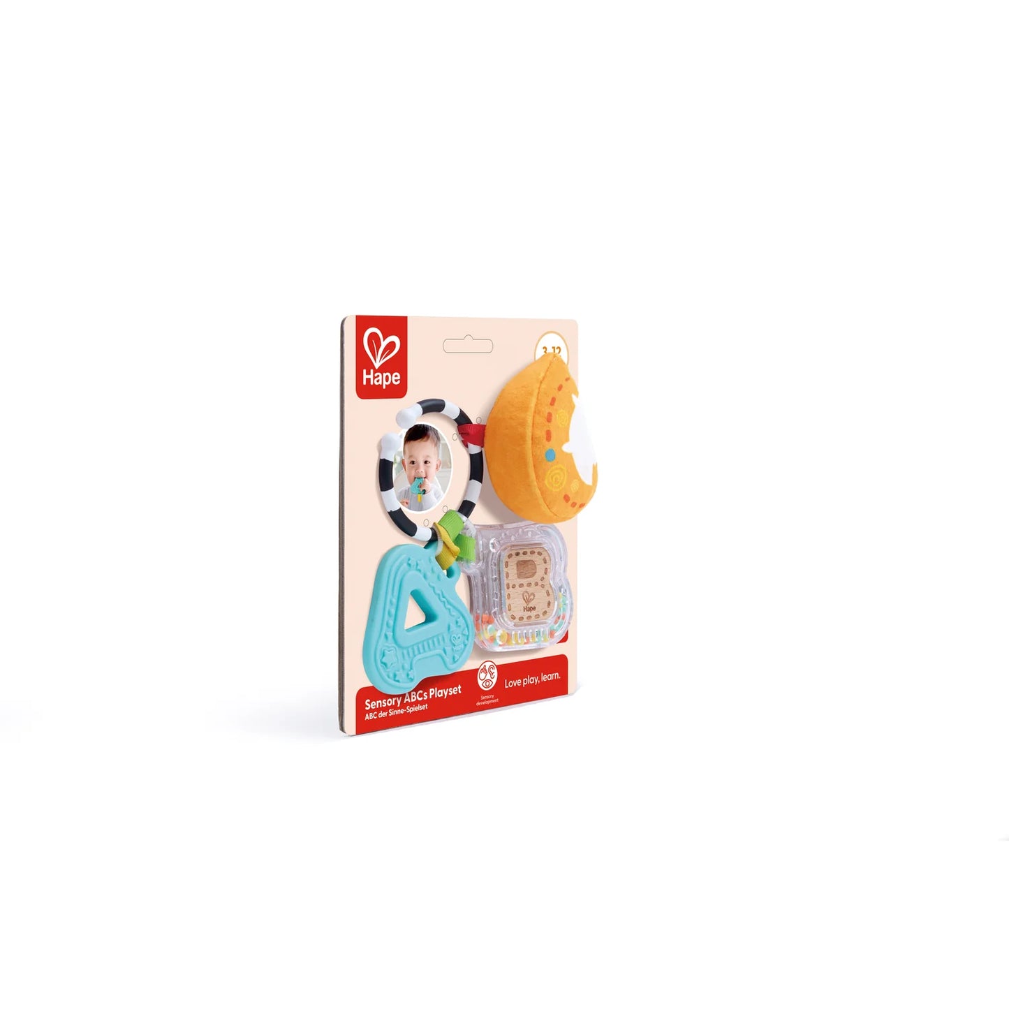 Hape baby toy packaging on a white background