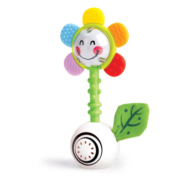 Colorful baby toy with a smiling face on a white background
