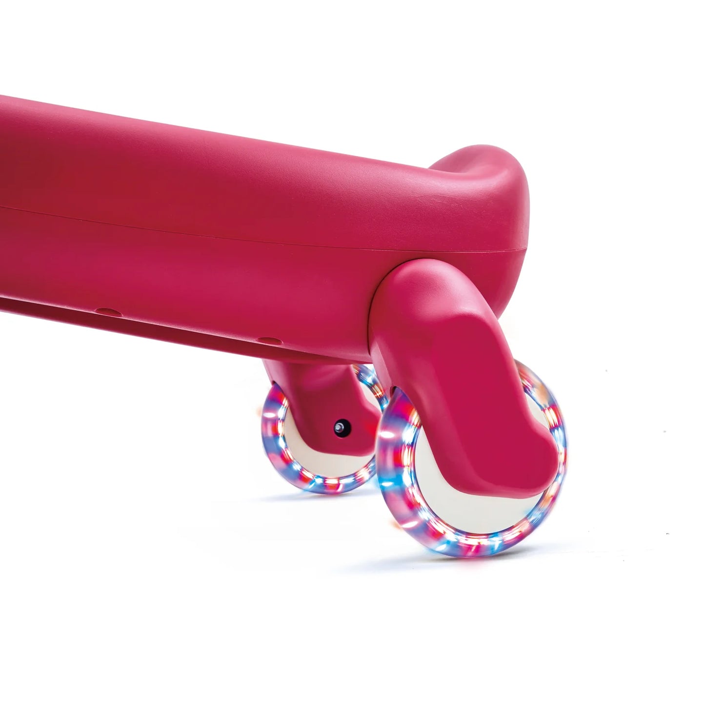 Pink scooter with glowing wheels on a white background