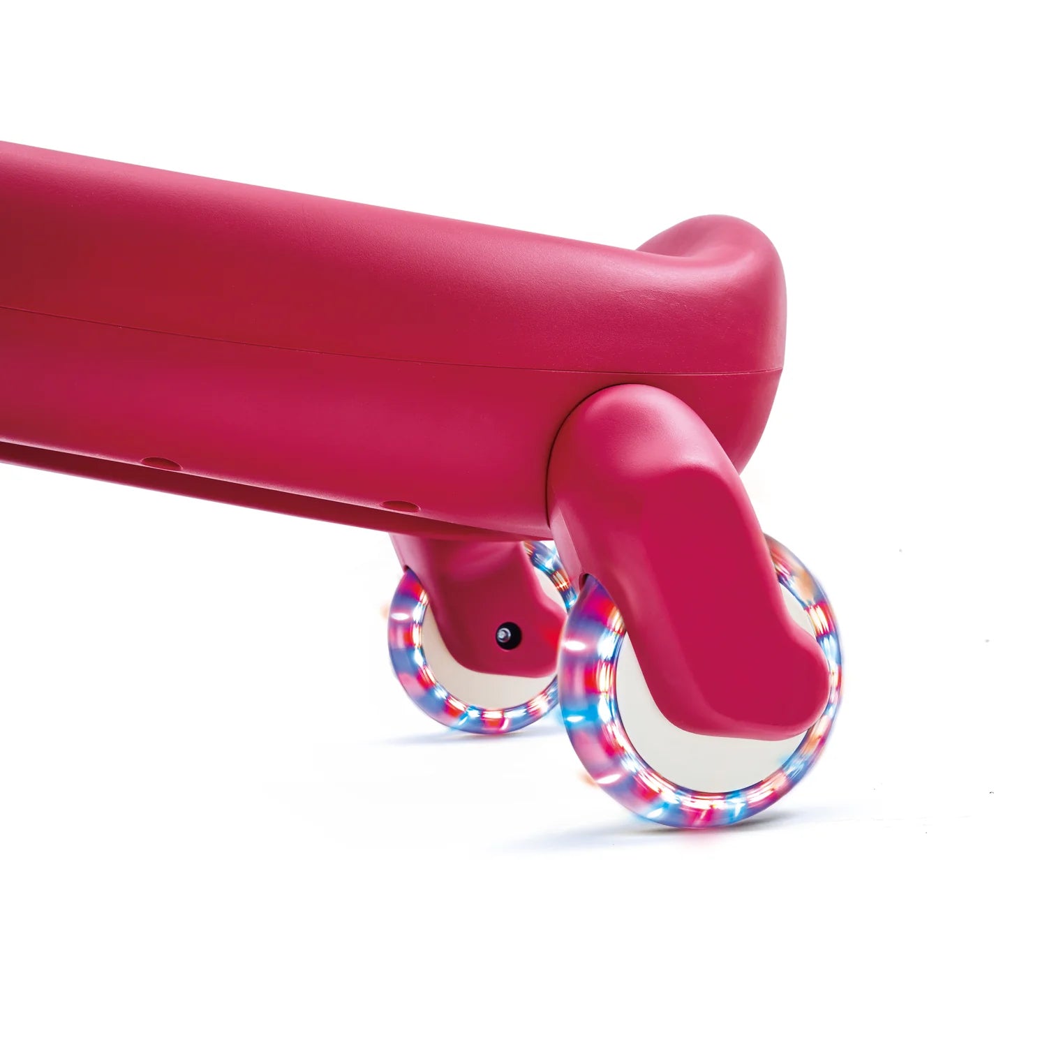 Pink scooter with glowing wheels on a white background
