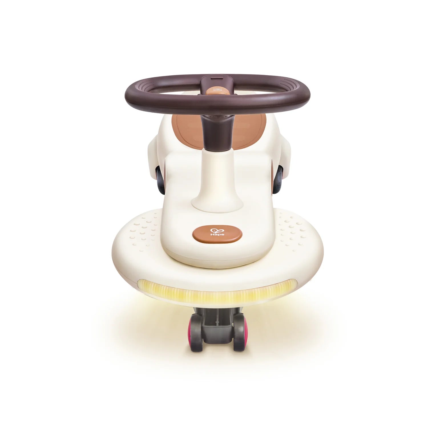 White toy car with steering wheel on a white background