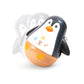 Penguin-shaped educational toy with a white screen on a white background